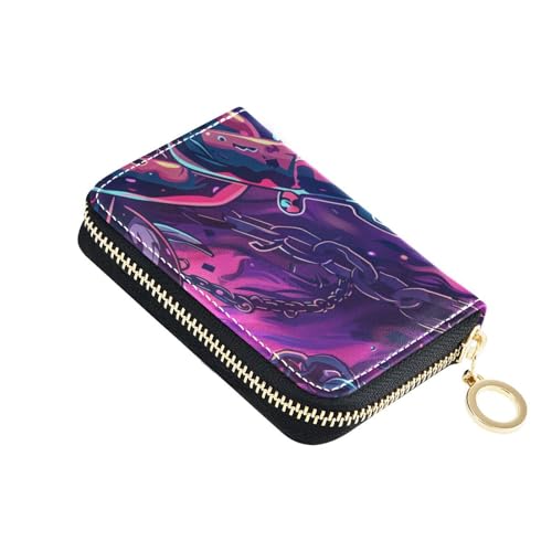 siphylline Flailing Chains American Vintage Leder Herren Kartenetui mit 2 Geldfächern, RFID-blockierend, kleiner Kartenhalter mit Reißverschluss von siphylline