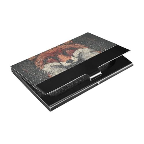 siphylline Fox Minimailist Cool Slim Travel Visitenkartenhalter mit Leder & Edelstahl Kartenhalter modern für Damen oder Herren von siphylline