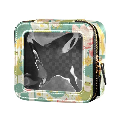 siphylline Fresh Spring Kulturbeutel, Motiv: niedliche Frösche, Blumen, niedlich, Reise-Make-up-Tasche, Kulturbeutel, Leder, Organizer für Damen, Frischer Frühling, niedliche Frösche, Blume, 1 size von siphylline