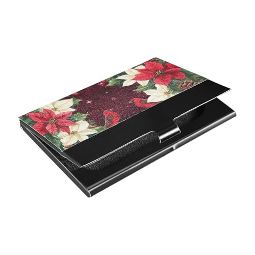 siphylline Frohe Weihnachten rotes Büffelkariertes Papagei, ultradünn, kleiner Visitenkartenhalter mit Leder- und Edelstahl-Kartenetui für Damen oder Herren von siphylline