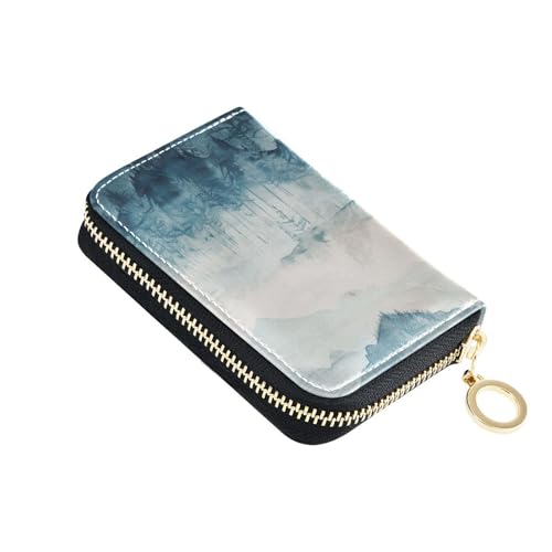 siphylline Geldbörse aus Leder mit 9 Kartenfächern, RFID-blockierend, mit Reißverschluss, Aquarell-Gebirge von siphylline