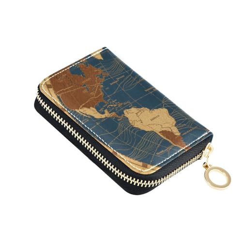 siphylline Geldbörse aus Leder mit antiker Weltkarte, mit RFID-blockierendem Kreditkartenorganizer mit Reißverschluss von siphylline