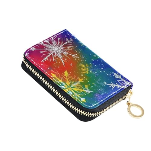 siphylline Geldbörse mit Schneeflocken, lebendige Farben, Leder, Kartenhalter für Damen, mit RFID-blockierendem Kartenetui mit Reißverschluss von siphylline