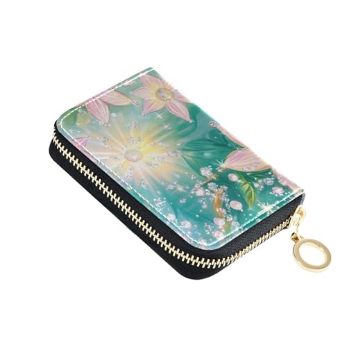 siphylline Glitzerndes glänzendes Leder für Damen, Kartenetui mit 9 Kartenfächern, RFID-blockierend, Kreditkartenetui für Herren mit Reißverschluss von siphylline