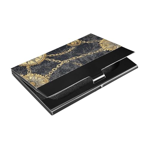 siphylline Goldene Kette Slim Pocket Visitenkartenhalter mit Leder und Edelstahl Kartenetui Halter für Geschäftstreffen von siphylline