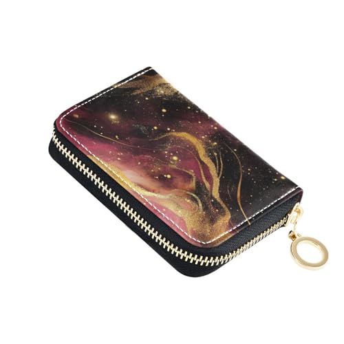 siphylline Goldene Pfirsichwellen, Marmorleder, Kartenetui für Herren, mit 2 Geldfächern, RFID-blockierendem Kartenhalter für Herren, mit Reißverschluss von siphylline