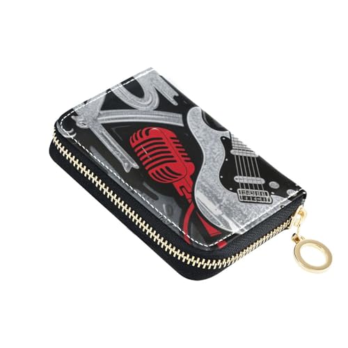 siphylline Graffiti-Rock-Gitarre, cooles Leder-Kreditkartenetui für Herren, mit 2 Geldfächern, RFID-blockierend, kleines Kreditkartenetui für Damen, mit Reißverschluss von siphylline