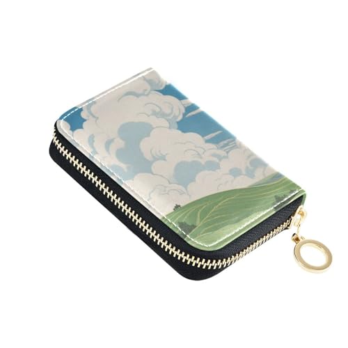 siphylline Grass Cloud Sky Kartenetui aus Leder mit Cion-Geldbörse, RFID-blockierend, Herren-Kartenetui mit Reißverschluss von siphylline