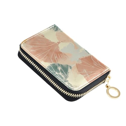 siphylline Griechisches pastellfarbenes Gingko-Ledergeldbörse für Damen, Kartenetui mit 2 Geldfächern, RFID-blockierend, Kreditkartenschutz mit Reißverschluss von siphylline