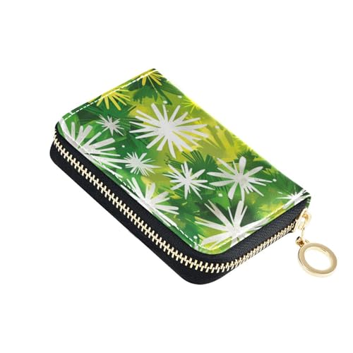 siphylline Grüne Schneeflocken Leder Herren Kartenetui mit 2 Geldfächern, RFID-blockierendem Kartenhalter mit Reißverschluss von siphylline