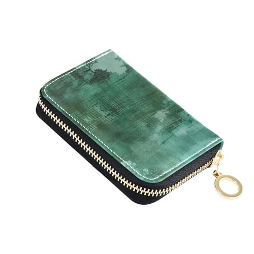 siphylline Grünes Kartenetui aus Leder im chinesischen Stil, mit 9 Kartenfächern, RFID-blockierend, Kreditkartenetui für Herren mit Reißverschluss von siphylline