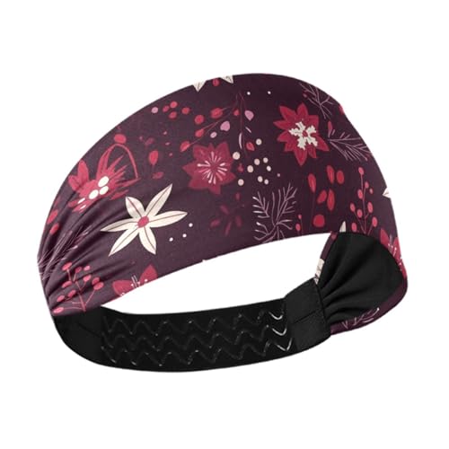 siphylline Haarband mit weihnachtlichem Blumenmuster, Burgunderrot, feuchtigkeitsableitend, breit, dehnbare Stirnbänder für Damen, für Make-up, Wandern, Fußball von siphylline
