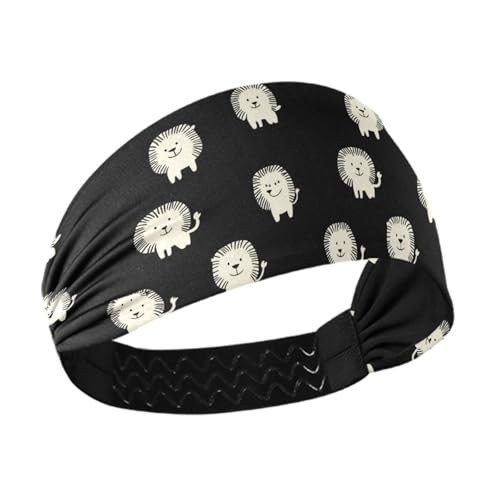 siphylline Haarreifen für Damen, niedlicher weißer Löwe, schwarz, rutschfest, elastisch, breite Haarbänder für Damen, für Basketball, Fußball, Radfahren, Basketball von siphylline