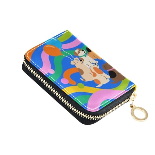 siphylline Happy Dogs Party-Kartenetui aus Leder für Herren, mit 9 Kartenfächern, RFID-blockierendem Kartenhalter mit Reißverschluss von siphylline