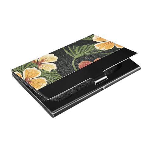 siphylline Hawaii Gelbe Blumen Reen Leaves Ultradünnes kleines Visitenkartenetui mit Leder und Edelstahl Kreditkartenetui zum Schutz Ihrer Karten von siphylline