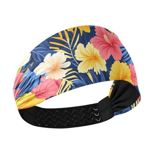 siphylline Hawaiianischer Stil, tropische Blumen, Palmenblätter, bunt, rutschfest, elastisch, breite Stirnbänder für Damenhaar, Make-up, Volleyball, Basketball, den täglichen Gebrauch von siphylline