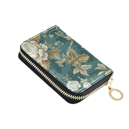 siphylline Herren-Geldbörse aus Leder mit Blumenmotiv und Blättern, RFID-blockierend, Kartenhalter mit Reißverschluss von siphylline