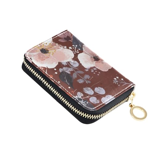 siphylline Herren-Geldbörse mit braunem Blumenmuster, aus Leder, mit RFID-blockierendem Kartenhalter mit Reißverschluss von siphylline