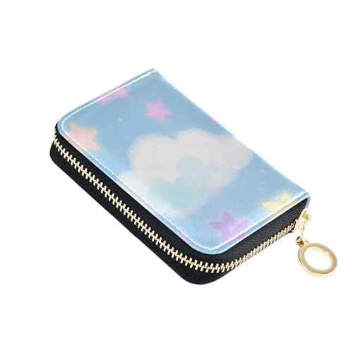 siphylline Herren Kartenetui aus Leder mit Sternen- und Mondmotiv, mit RFID-blockierendem Kartenhalter mit Reißverschluss, Pastellfarben von siphylline