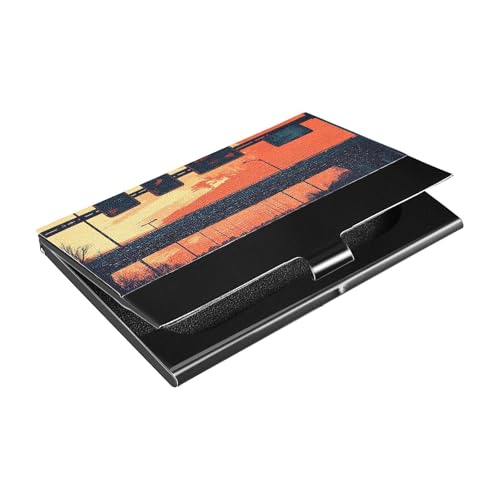 siphylline Highway Street Setting Sun ultradünner kleiner Visitenkartenhalter mit Kartenhaltern aus Leder und Edelstahl für Reisen, Zuhause oder Büro von siphylline