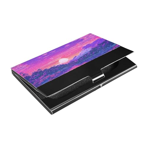 siphylline Hippie Psychedelic Landscape Ultradünner Visitenkartenhalter Organizer mit Kreditkartenhaltern aus Leder und Edelstahl für Reisen, Zuhause oder Büro von siphylline
