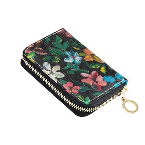 siphylline Hippierose Geldbörse aus schwarzem Leder für Karten mit RFID-blockierendem Kartenhalter mit Reißverschluss von siphylline