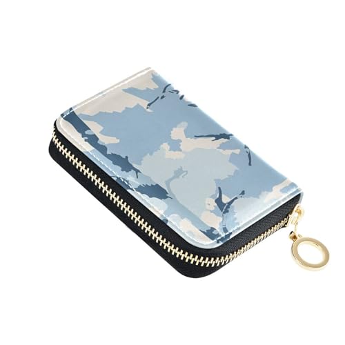 siphylline Jon Klassen Kartenetui aus Leder mit 9 Kartenfächern, RFID-blockierend, mit Reißverschluss, Camouflage-Design, Himmelblau von siphylline