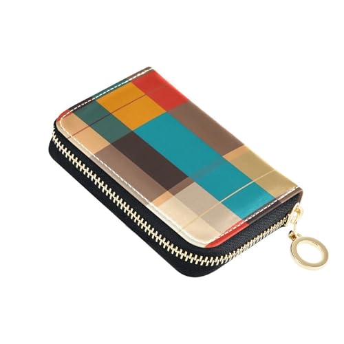 siphylline Karierte Kreditkartenetui aus Leder im Cartoon-Stil, mit RFID-blockierendem Reißverschluss, für Damen von siphylline