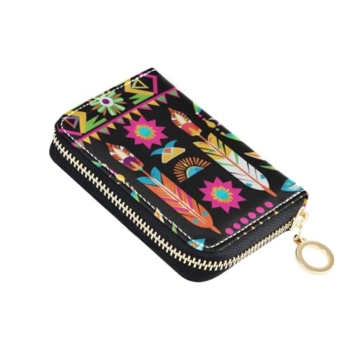 siphylline Kartenetui aus Leder im Bohemian-Stil, Blumenmuster, mit 9 Kartenfächern, RFID-blockierend, Kreditkartenschutz mit Reißverschluss von siphylline