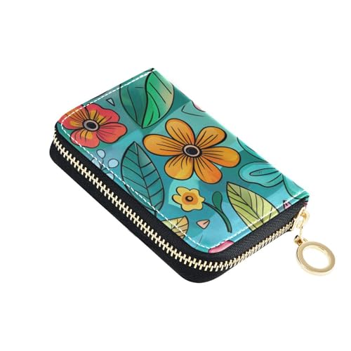 siphylline Kartenetui aus Leder im Vintage-Stil mit Blumenblättern, mit 9 Kartenfächern, RFID-blockierend, kleines Kreditkartenetui für Damen, mit Reißverschluss von siphylline