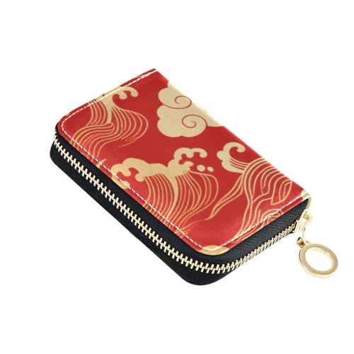 siphylline Kartenetui aus Leder im chinesischen Stil mit 9 Kartenfächern, RFID-blockierend, mit Reißverschluss, Rot und goldfarben von siphylline