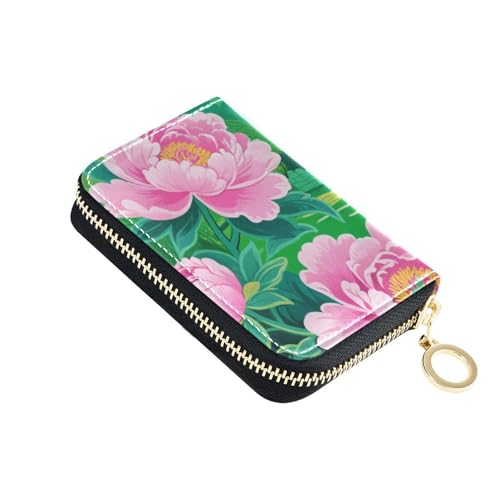 siphylline Kartenetui aus Leder im chinesischen Stil mit Pfingstrosen, mit 2 Geldfächern, RFID-blockierend, für Herren mit Reißverschluss von siphylline