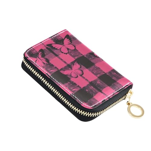 siphylline Kartenetui aus Leder mit 9 Kartenfächern, RFID-blockierendem Kreditkartenetui für Damen, mit Reißverschluss, Schwarz und Rosa mit Schmetterlingsmuster von siphylline