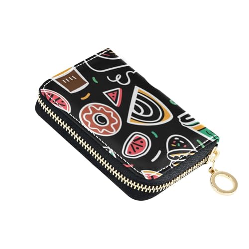 siphylline Kartenetui aus Leder mit Cartoon-Eiscreme-Motiv und 2 Geldfächern, RFID-blockierende Kartenhalter mit Reißverschluss von siphylline