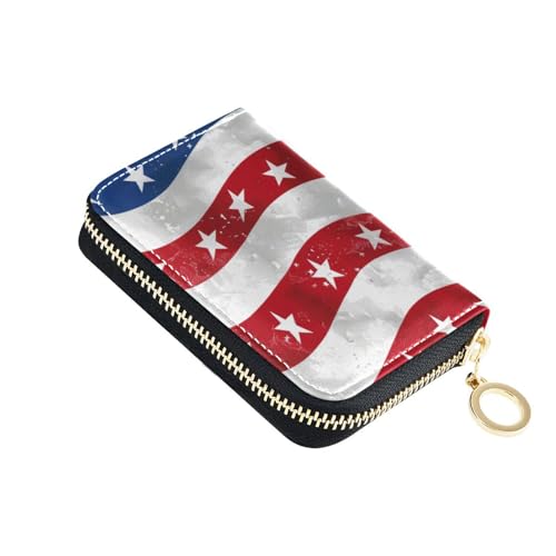 siphylline Kartenetui aus Leder mit amerikanischer Flagge für Herren, mit 2 Geldfächern, RFID-blockierendem Kartenorganizer mit Reißverschluss von siphylline