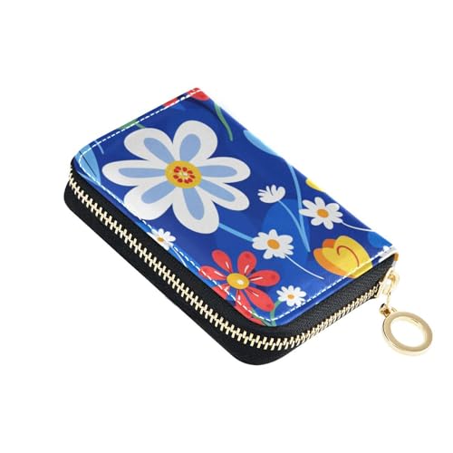 siphylline Kartenetui aus Leder mit buntem Blumenmuster, mit 2 Geldfächern, RFID-blockierend, Kartenhalter für Herren mit Reißverschluss von siphylline