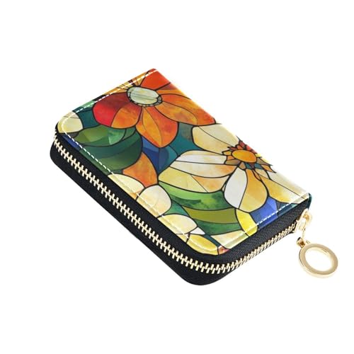 siphylline Kartenetui aus Leder mit buntem Blumenmuster, mit 2 Geldfächern, RFID-blockierendem Kartenhalter mit Reißverschluss von siphylline