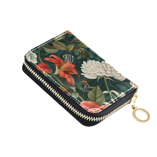 siphylline Kartenetui aus Leder mit bunten Rosen für Damen, mit RFID-blockierendem Kartenhalter für Herren, mit Reißverschluss von siphylline