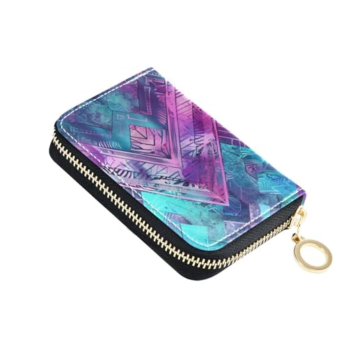 siphylline Kartenetui aus Leder mit geometrischem Nebel für Damen, mit 2 Geldfächern, RFID-blockierendem Kartenorganizer mit Reißverschluss von siphylline