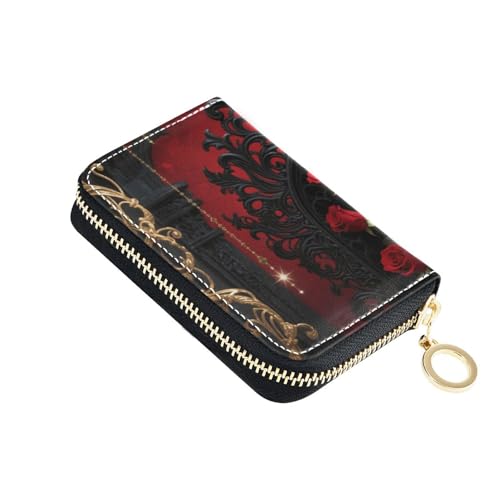 siphylline Kartenetui aus Leder mit roten Rosen, für Damen, mit RFID-blockierendem Kartenhalter mit Reißverschluss von siphylline