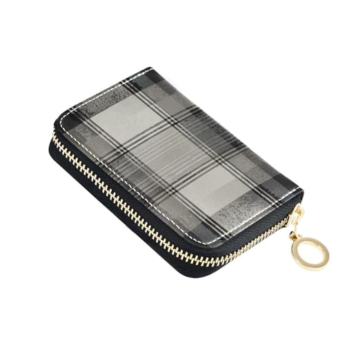 siphylline Kartenetui aus grauem kariertem Leder mit RFID-blockierendem Kreditkartenetui für Damen mit Reißverschluss von siphylline