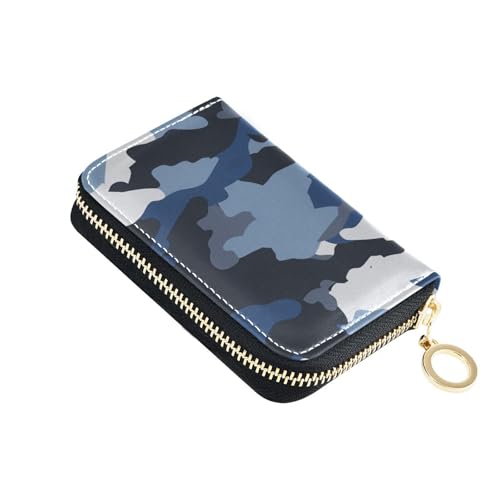 siphylline Kartenetui für Damen, Leder, Tarnmuster, Marineblau, mit 2 Geldfächern, RFID-blockierendem Kartenhalter mit Reißverschluss von siphylline