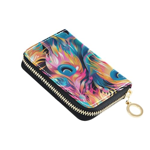 siphylline Kartenetui für Damen, Leder, mit 9 Kartenfächern, RFID-blockierend, mit Reißverschluss, Orange Feathers von siphylline