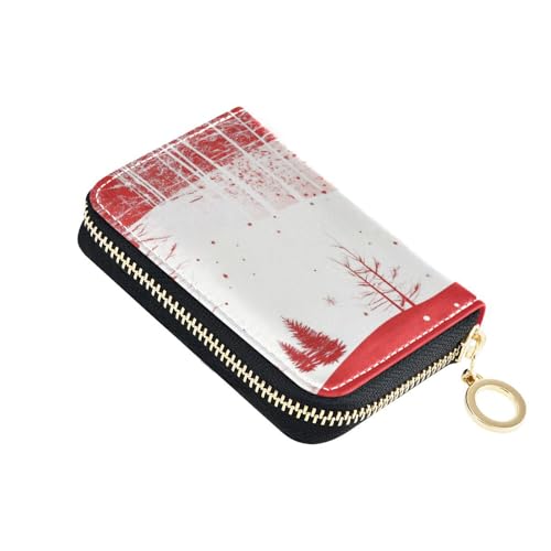siphylline Kartenetui für Damen, Motiv: rote Tannenbäume, aus Leder, mit RFID-blockierendem Kartenhalter mit Reißverschluss von siphylline