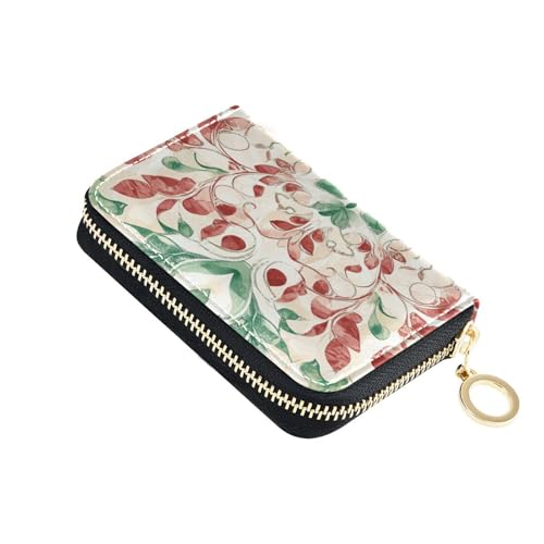 siphylline Kartenetui für Damen, Retro-Design, Leder, mit RFID-blockierendem Kartenhalter mit Reißverschluss, Rot / Grün von siphylline