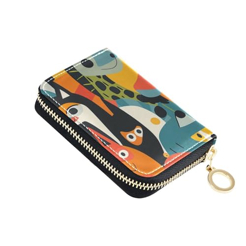 siphylline Kartenetui für Damen, abstraktes buntes Cartoon-Leder, mit RFID-blockierendem Kartenhalter mit Reißverschluss von siphylline