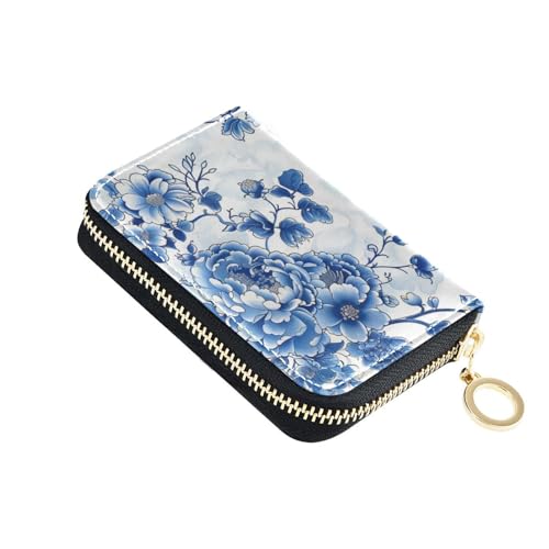 siphylline Kartenetui für Damen, chinesische Blume, Leder, mit 2 Geldfächern, RFID-blockierendem Kartenhalter mit Reißverschluss von siphylline