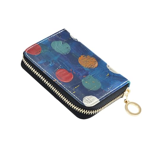 siphylline Kartenetui für Damen, gepunktet, Leder, mit RFID-blockierendem Kartenhalter mit Reißverschluss, Marineblau von siphylline