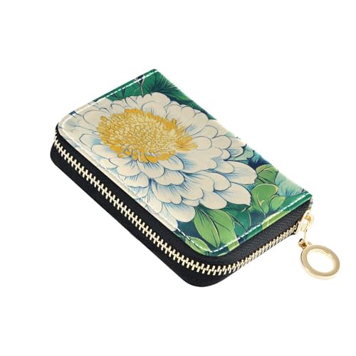 siphylline Kartenetui für Herren, Holzblock-Druck, Leder, mit 2 Geldfächern, RFID-blockierend, mit Reißverschluss, Blau von siphylline