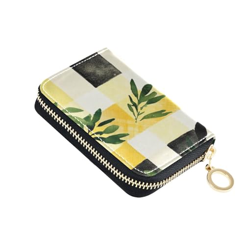 siphylline Kartenetui für Herren, Leder, mit 9 Kartenfächern, RFID-blockierend, mit Reißverschluss, Gelb / Schwarz von siphylline